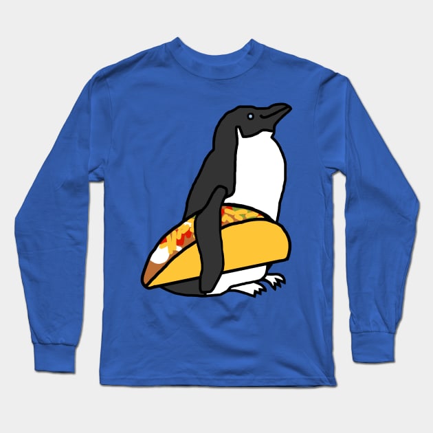 Animals with Food Cute Penguin with Taco Long Sleeve T-Shirt by ellenhenryart